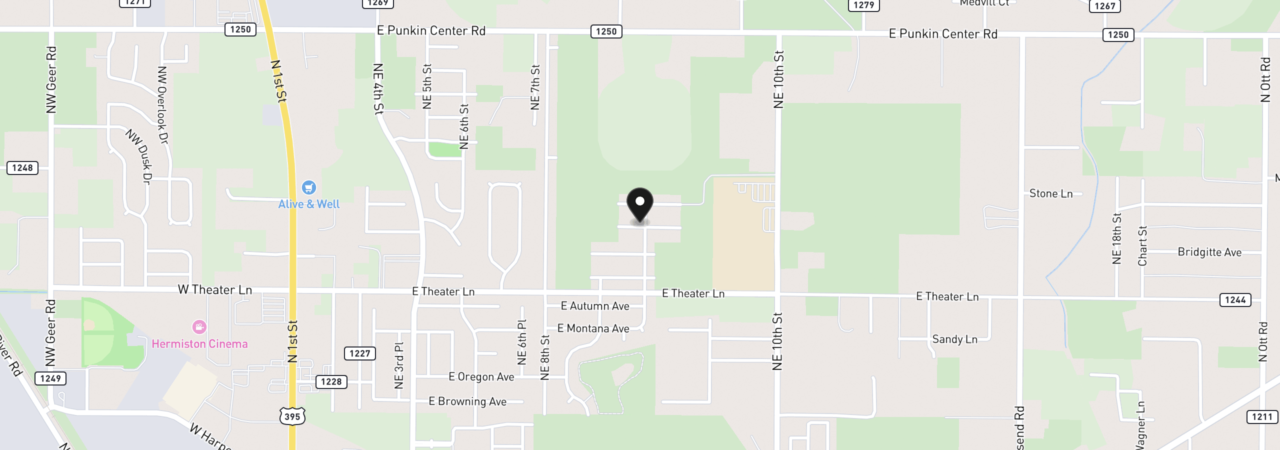 Map showing the location of 897 E Maple Brook Ave, Hermiston, OR 97838