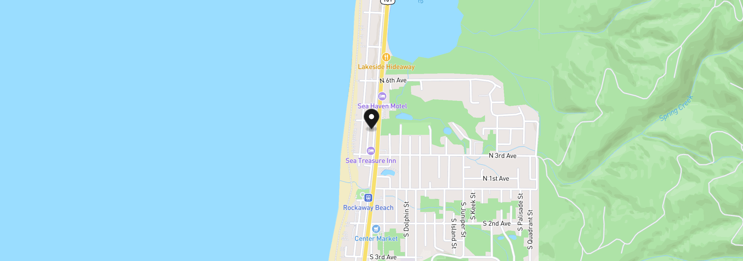 Map showing the location of 366 N Mc Nair Rd, Rockaway Beach, OR 97136