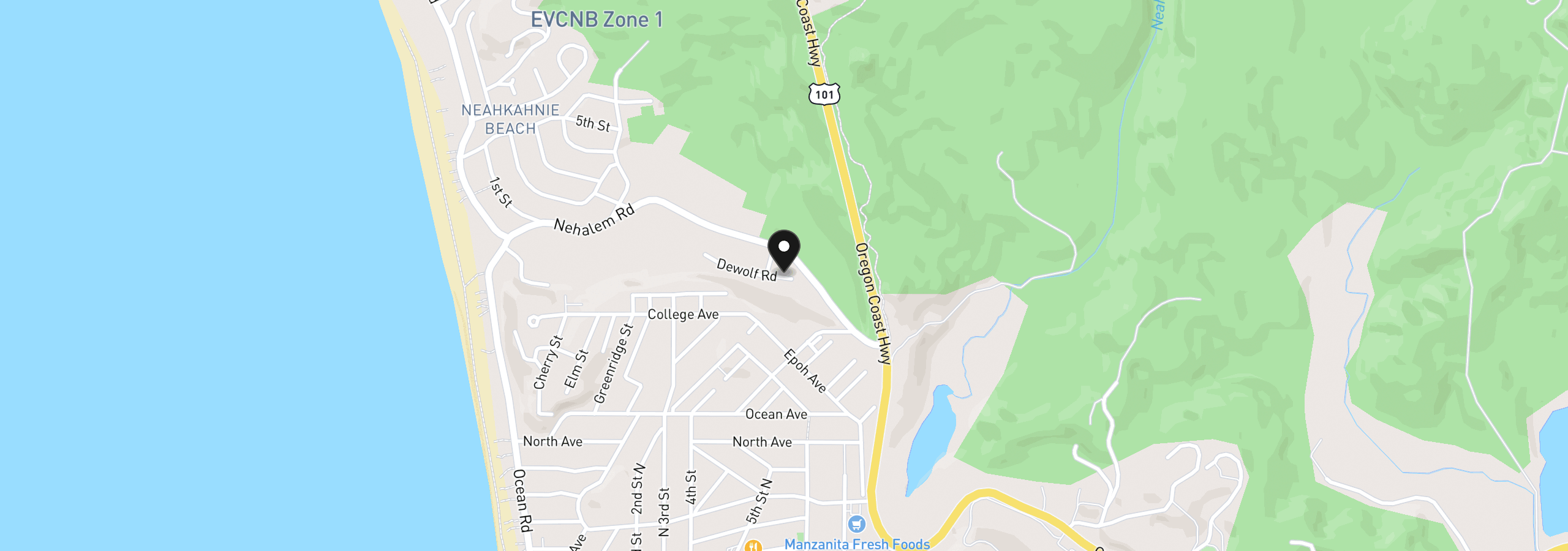 Map showing the location of 9370 Dewolf Rd, Manzanita, OR 97130