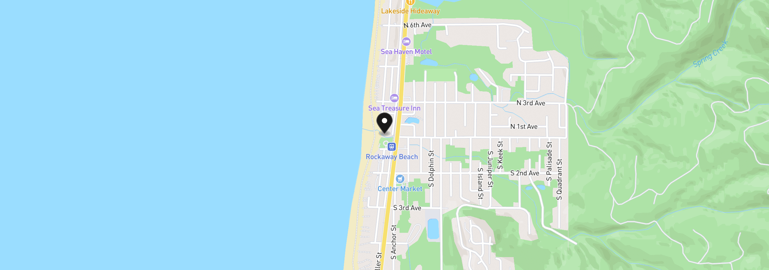 Map showing the location of 115 N Miller St 303, Rockaway Beach, OR 97136