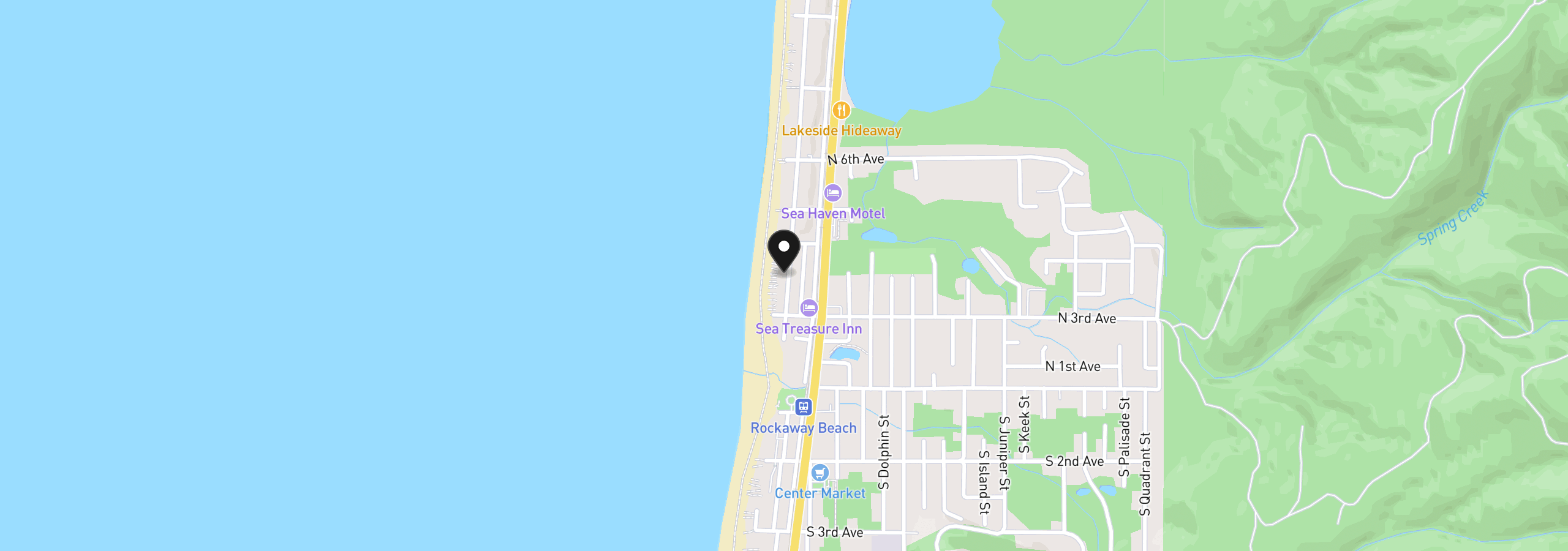 Map showing the location of 355 N Pacific, Rockaway Beach, OR 97136