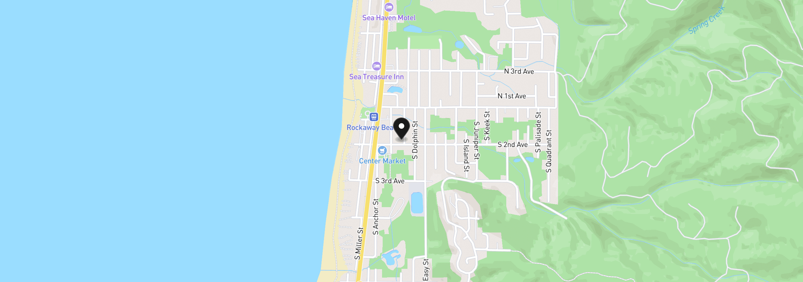 Map showing the location of 215 S 2nd Ave, Rockaway Beach, OR 97136
