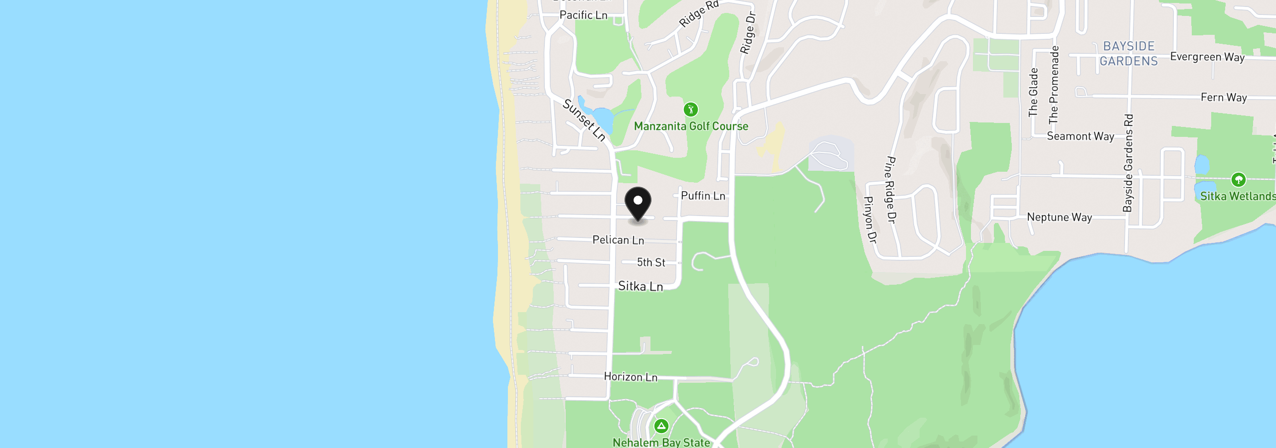 Map showing the location of 9095 Sandpiper Ln, Manzanita, OR 97130