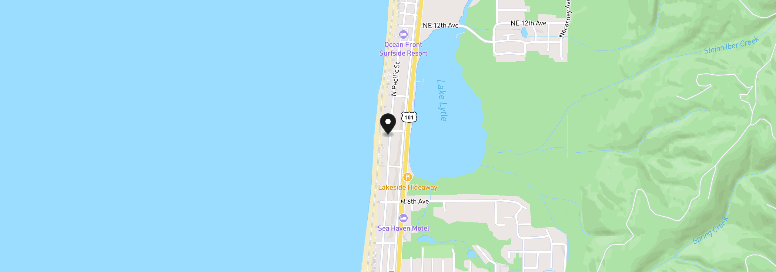 Map showing the location of Pacific St, Rockaway Beach, OR 97136