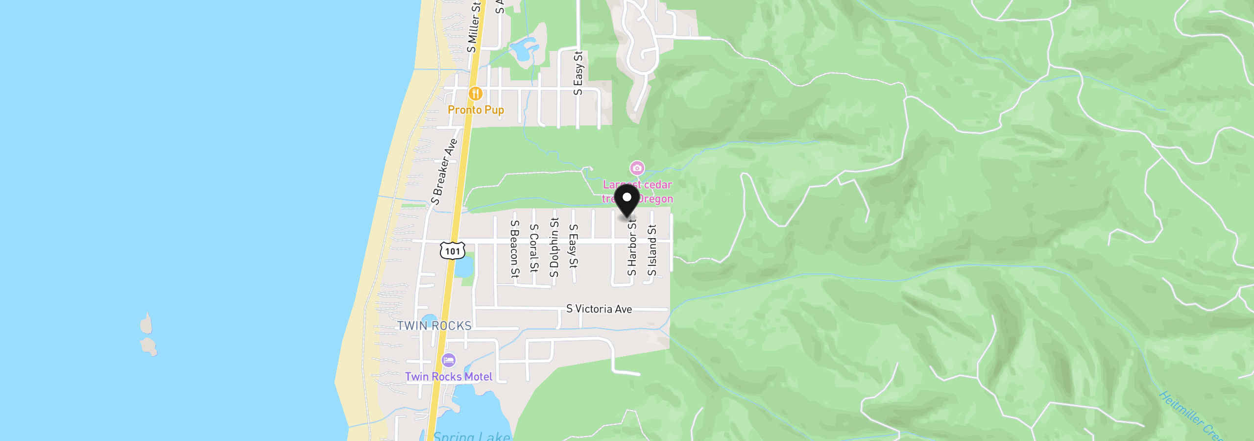Map showing the location of 937 S Harbor St, Rockaway Beach, OR 97136