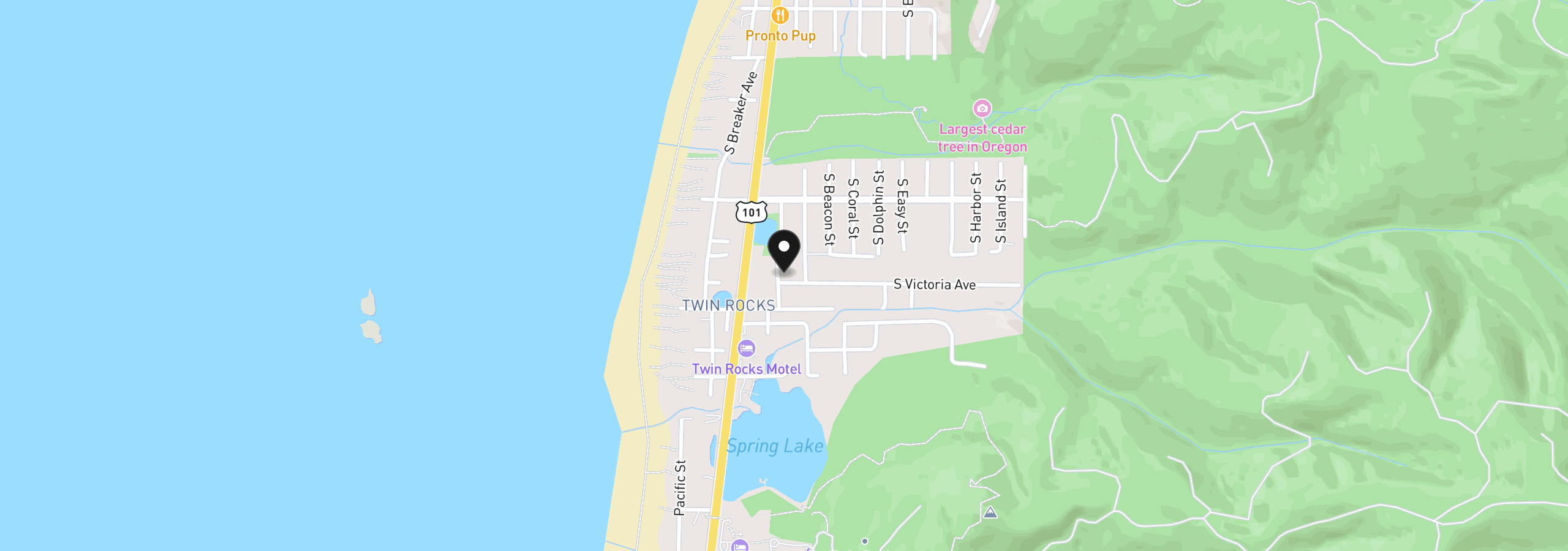 Map showing the location of 8100 Victoria St, Rockaway Beach, OR 97136