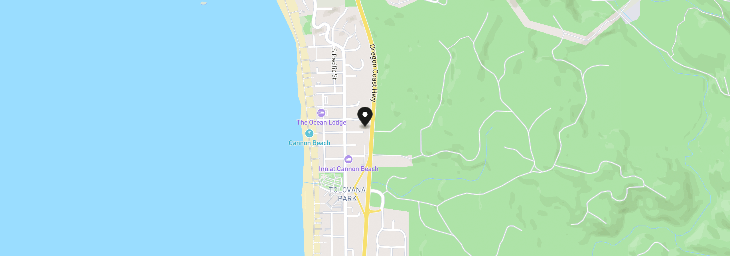 Map showing the location of 196 E Susitna St, Cannon Beach, OR 97110
