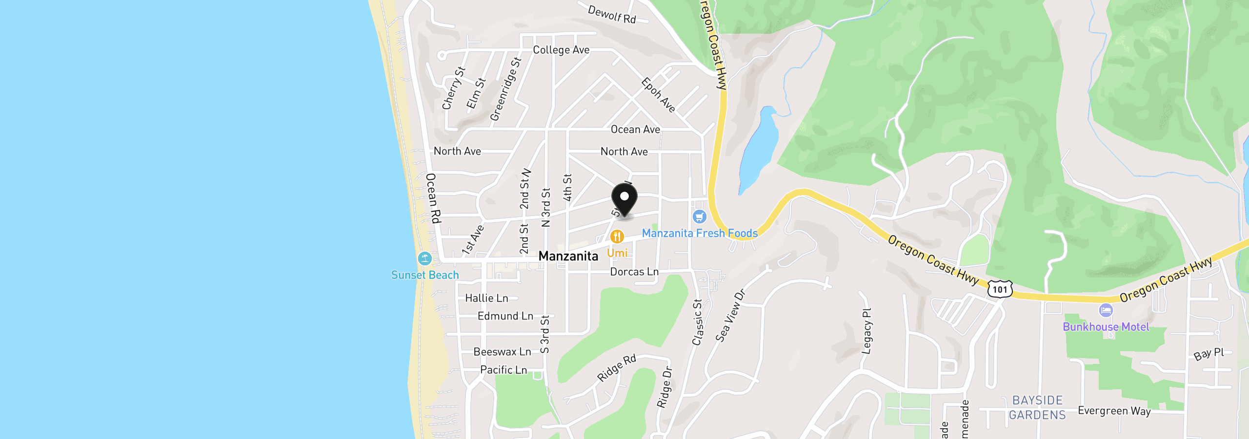 Map showing the location of 520 Laurel Ave, Manzanita, OR 97130