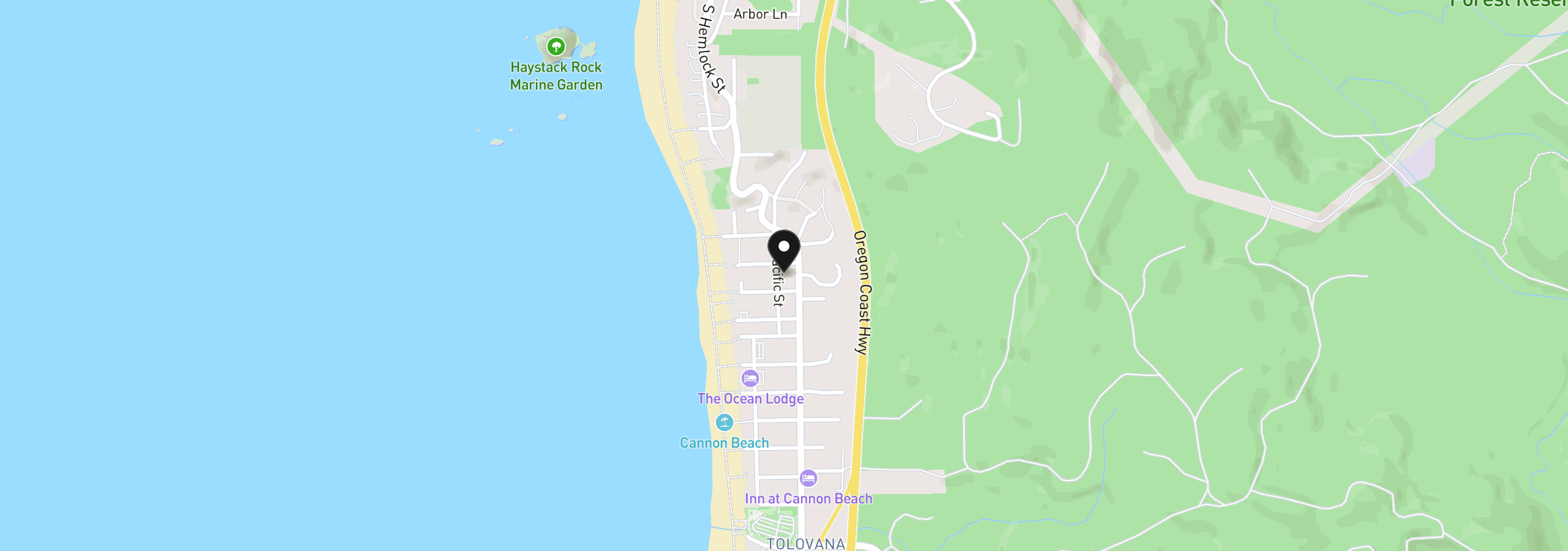 Map showing the location of 2431 Pacific St, Cannon Beach, OR 97110