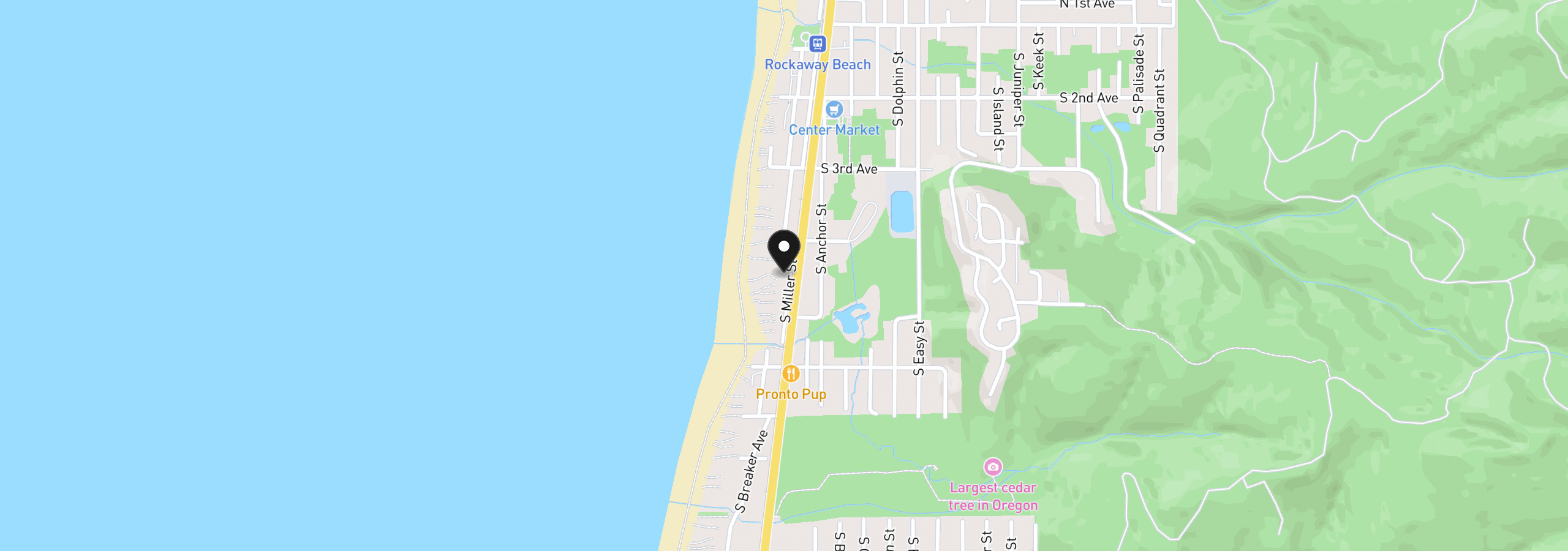 Map showing the location of 437 Miller St, Rockaway Beach, OR 97136