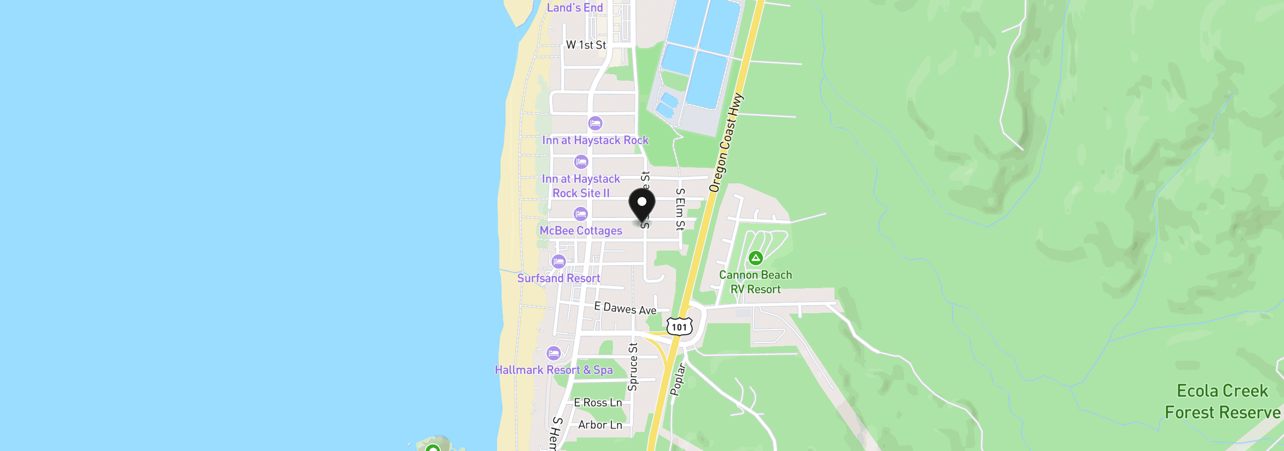 Map showing the location of 197 E Van Buren St, Cannon Beach, OR 97110