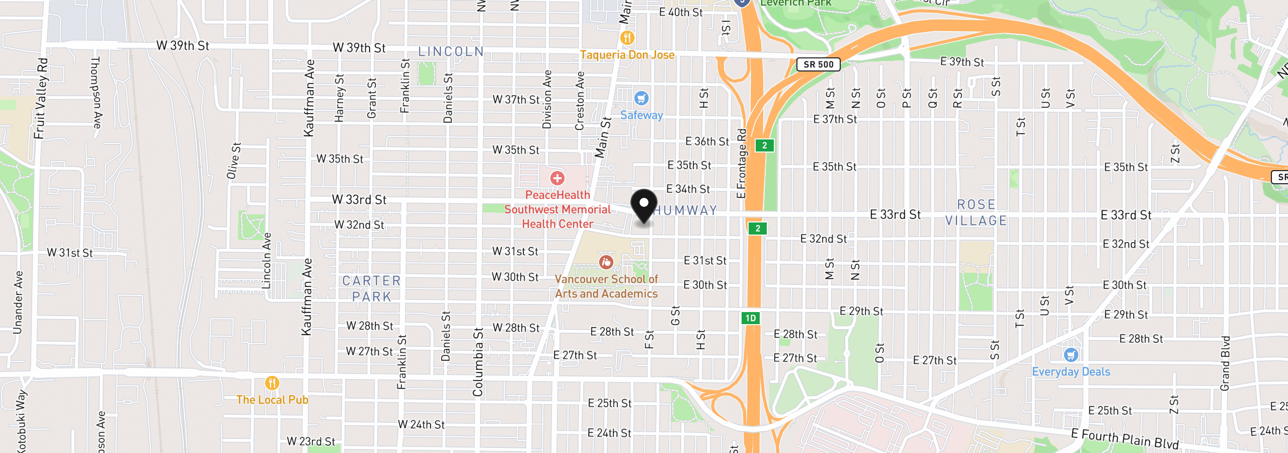 Map showing the location of 3204 F St, Vancouver, Wa 98663