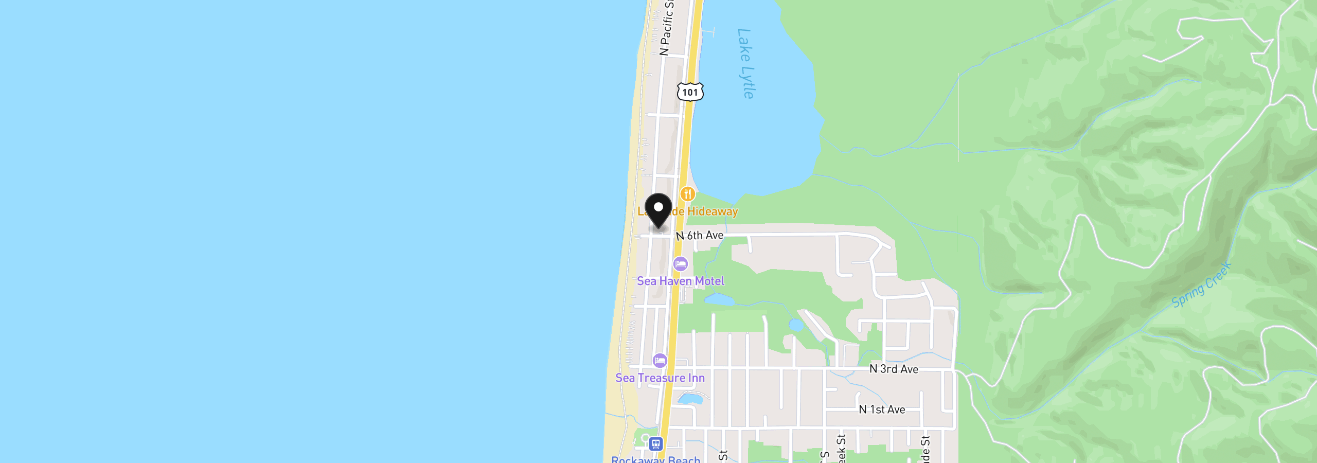 Map showing the location of 602 N Pacific, Rockaway Beach, OR 97136