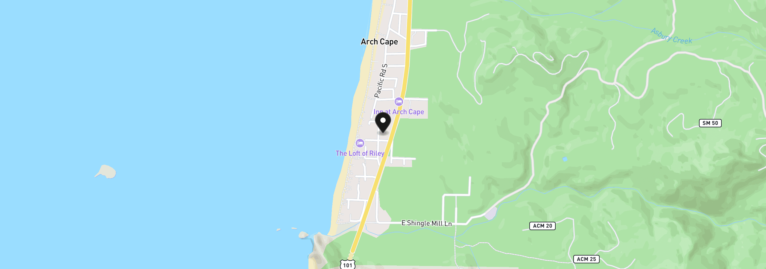 Map showing the location of 79955 W Beach Rd, Arch Cape, OR 97102