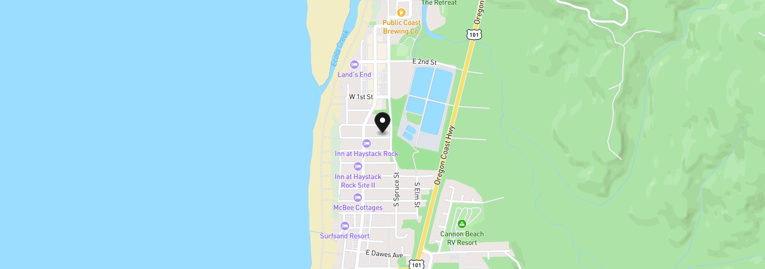 Map showing the location of 172 E Adams, Cannon Beach, OR 97110