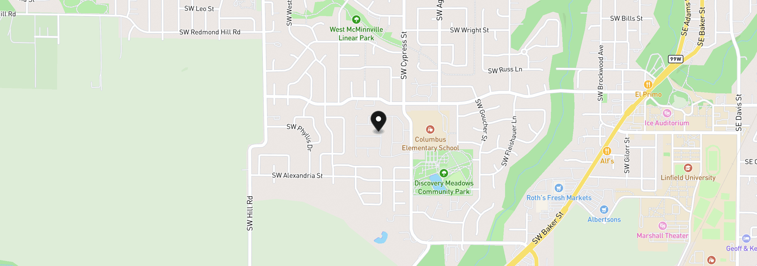 Map showing the location of 1145 SW Cypress St 107, McMinnville, OR 97128