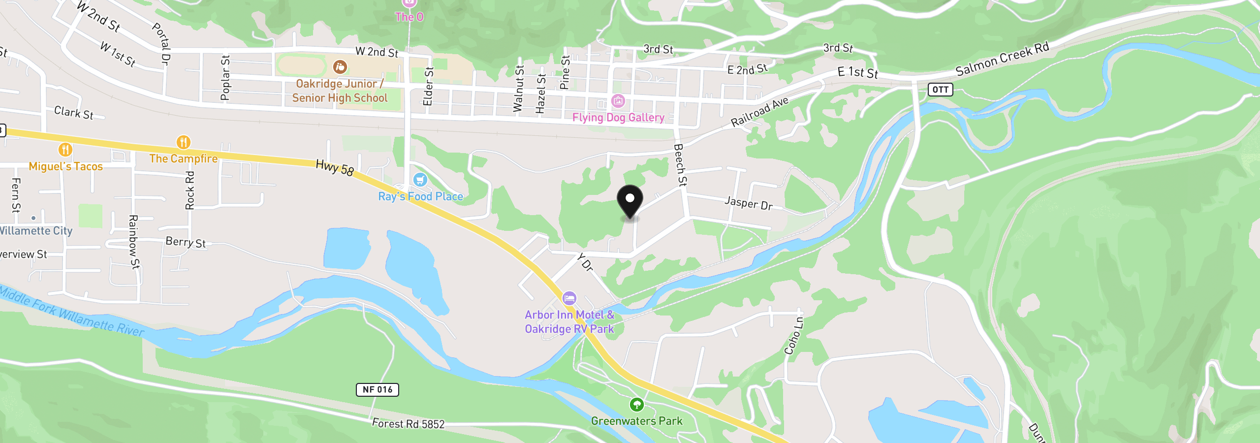 Map showing the location of 76306 Jasper Dr, Oakridge, OR 97463