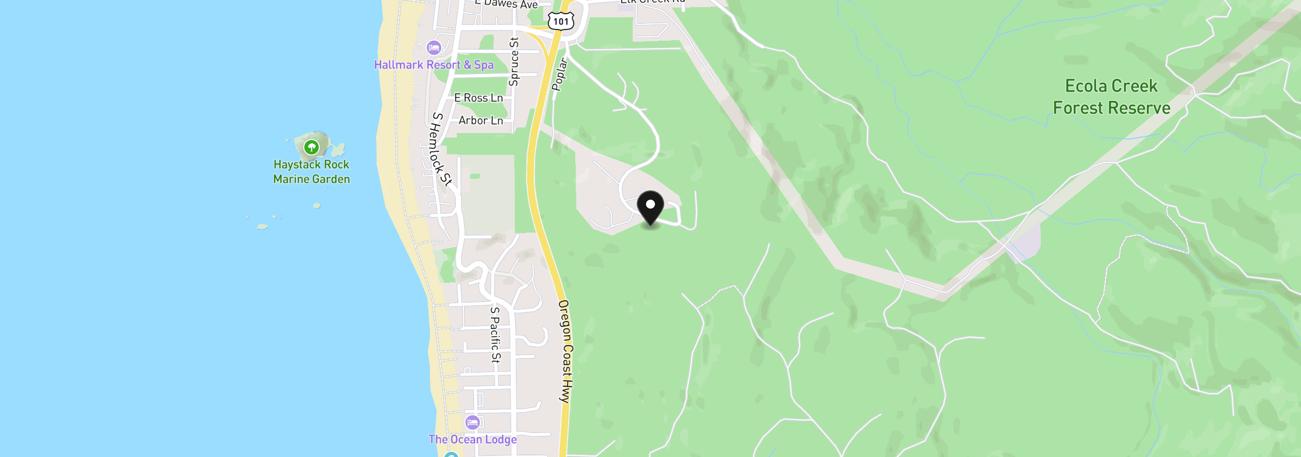 Map showing the location of Seascape Dr 1207, Cannon Beach, OR 97110