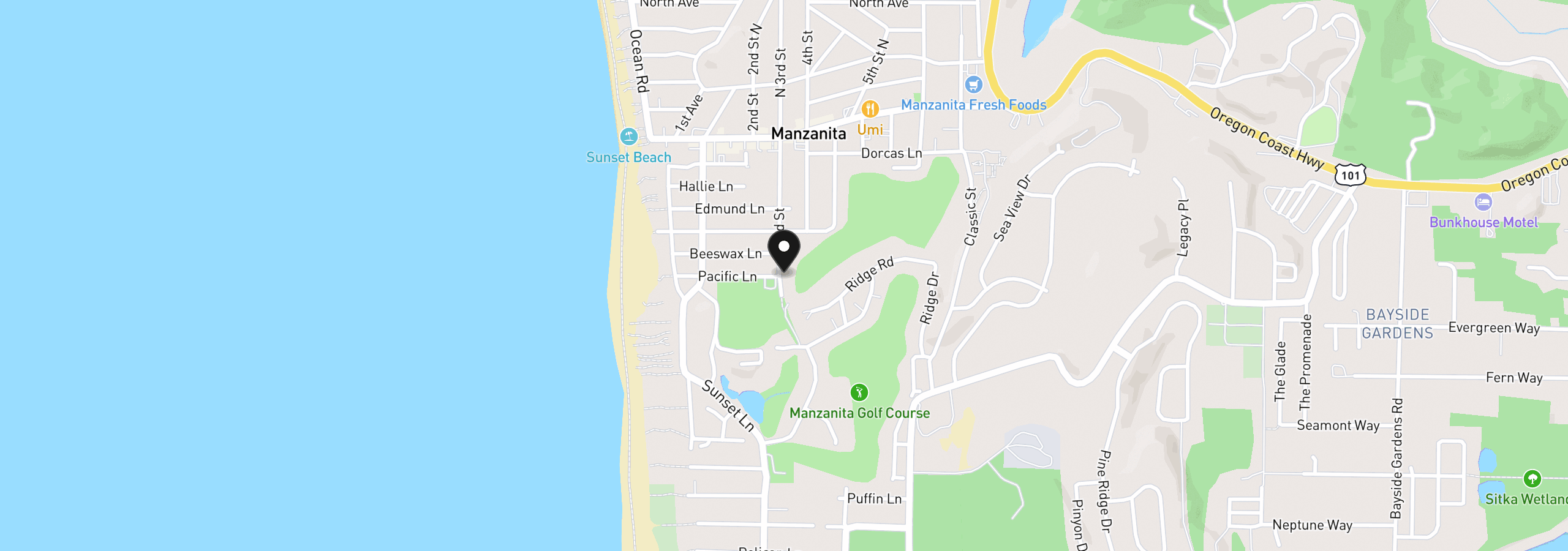 Map showing the location of 586 Third St, Manzanita, OR 97130