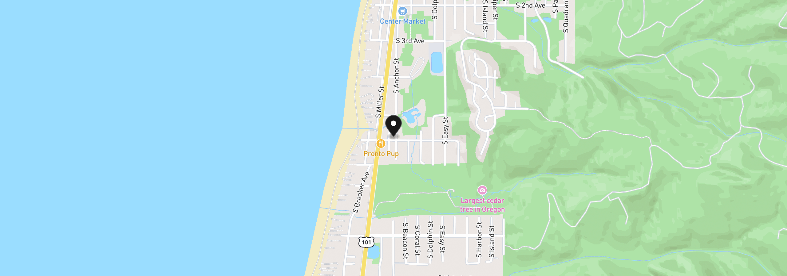 Map showing the location of 221 S 6th Ave, Rockaway Beach, OR 97136