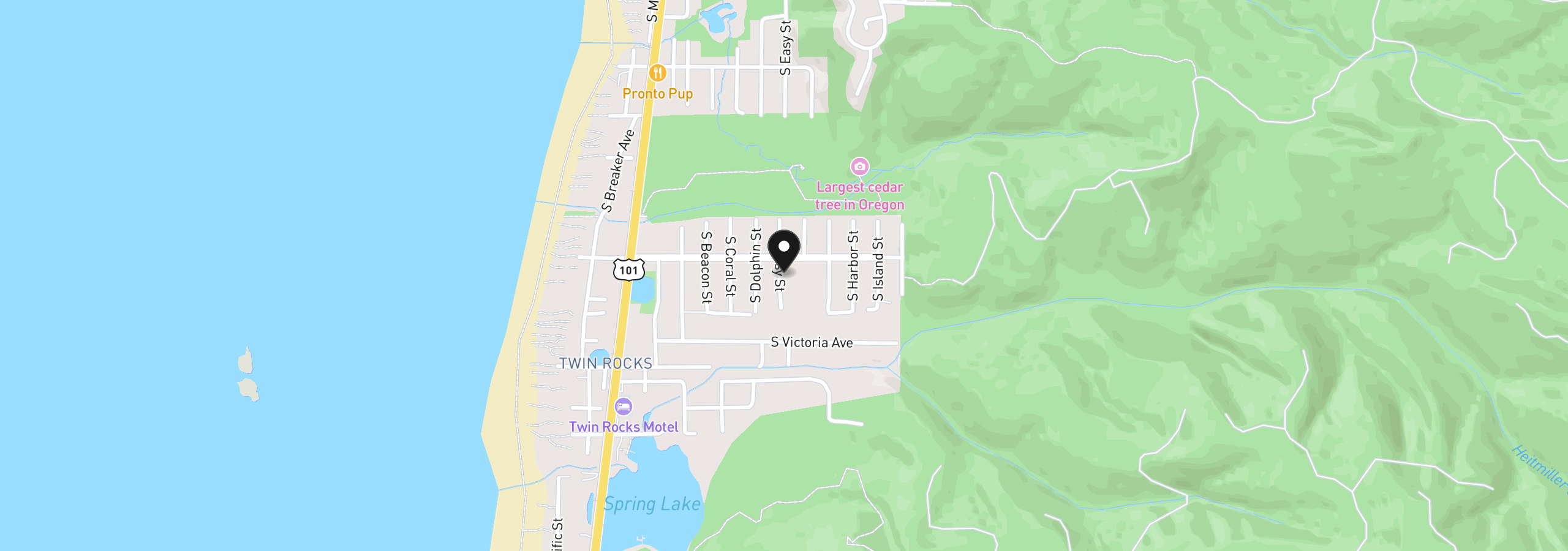 Map showing the location of Easy St Lot 3, Rockaway Beach, OR 97136