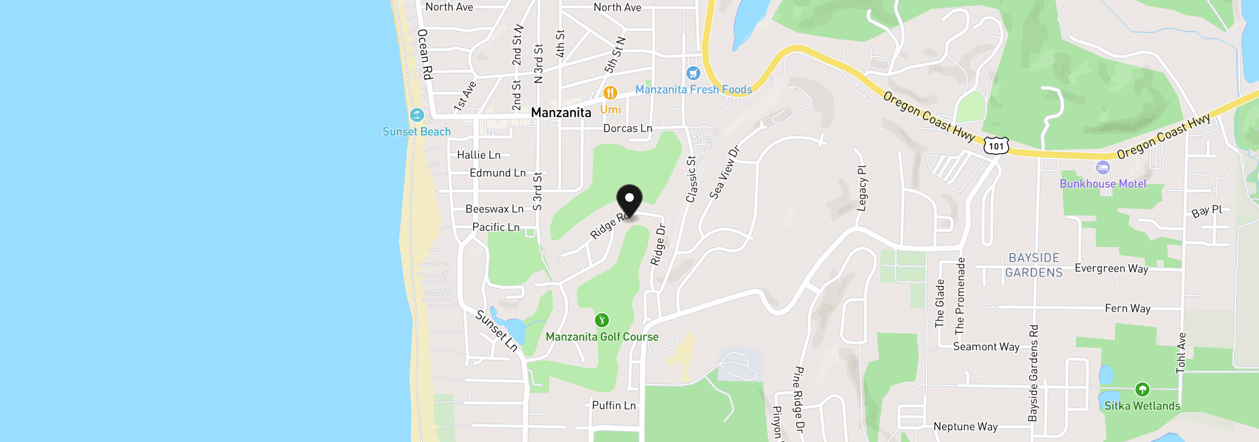 Map showing the location of 574 Ridge Rd, Manzanita, OR 97130