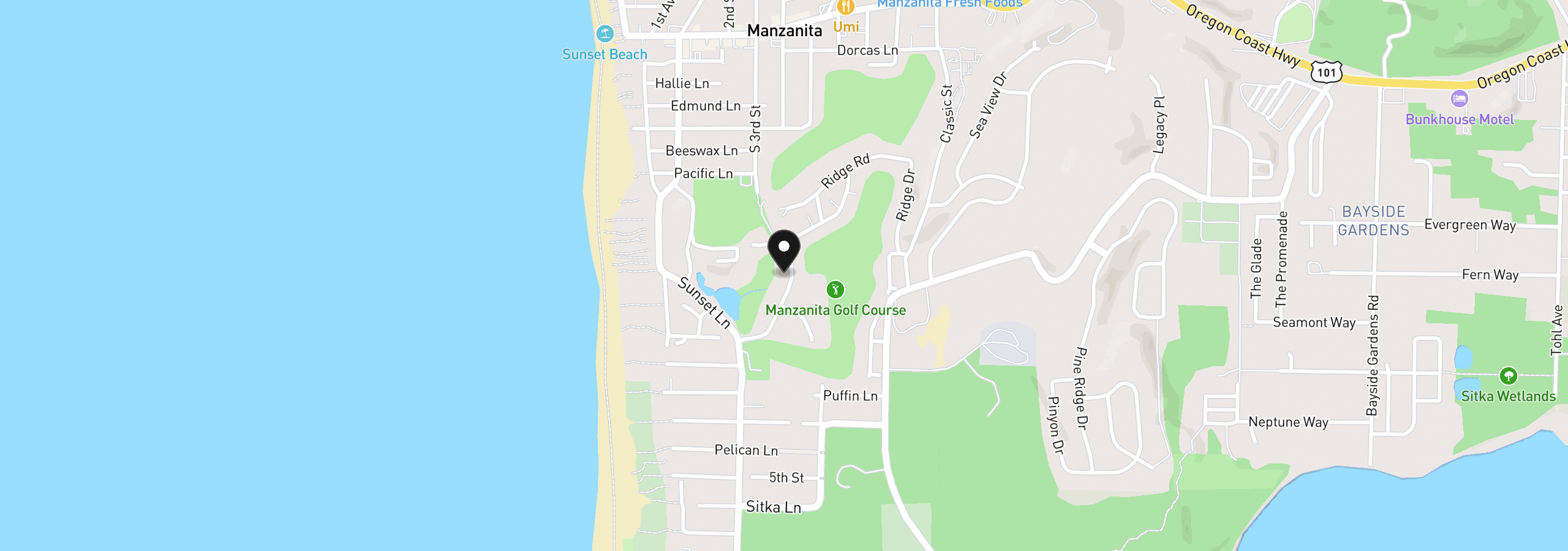 Map showing the location of 853 Lakeview Dr, Manzanita, OR 97130