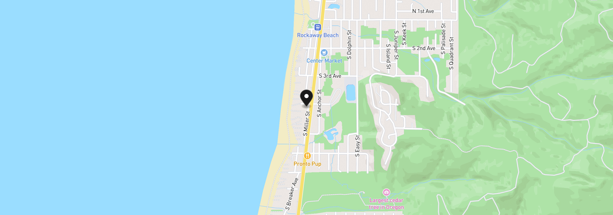 Map showing the location of 405 S Miller, Rockaway Beach, OR 97136