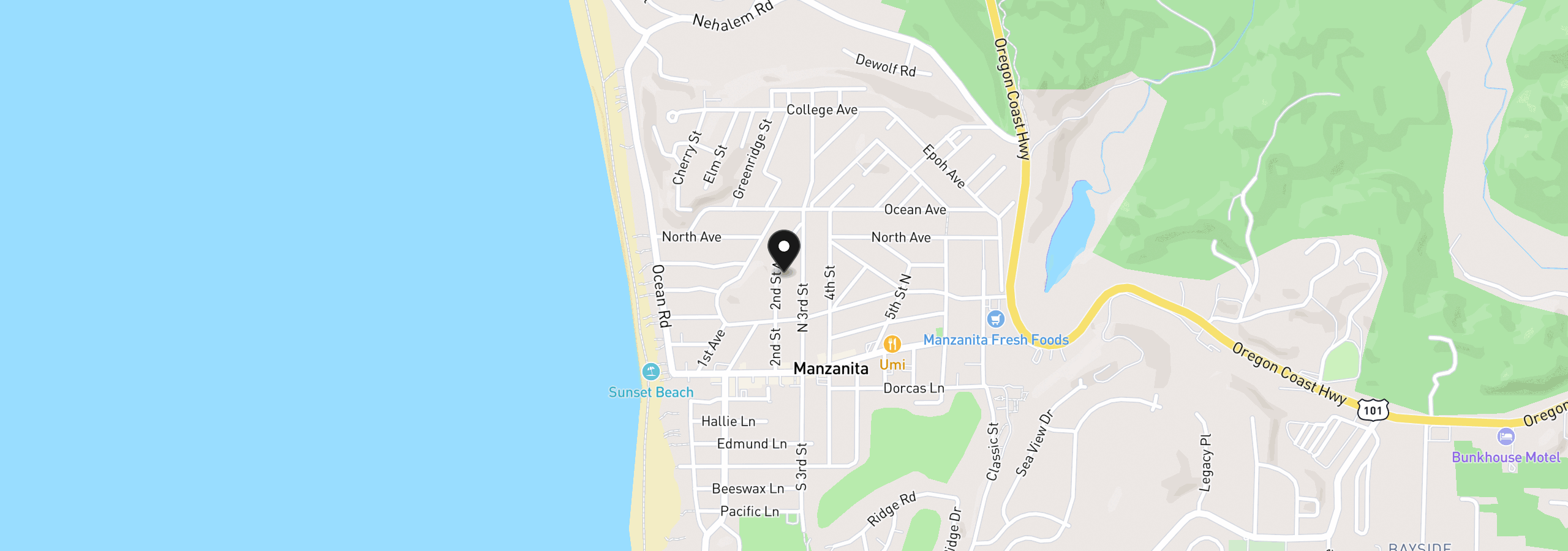 Map showing the location of 466 N Second St, Manzanita, OR 97130