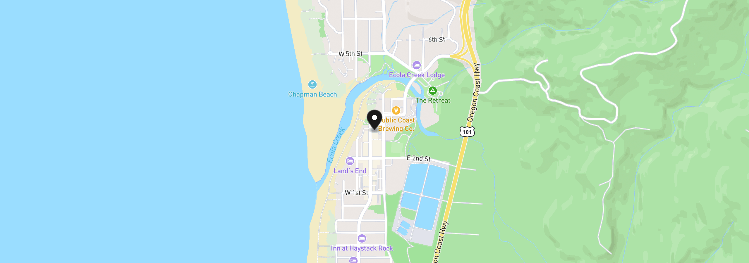 Map showing the location of 279 Hemlock St, Cannon Beach, OR 97110