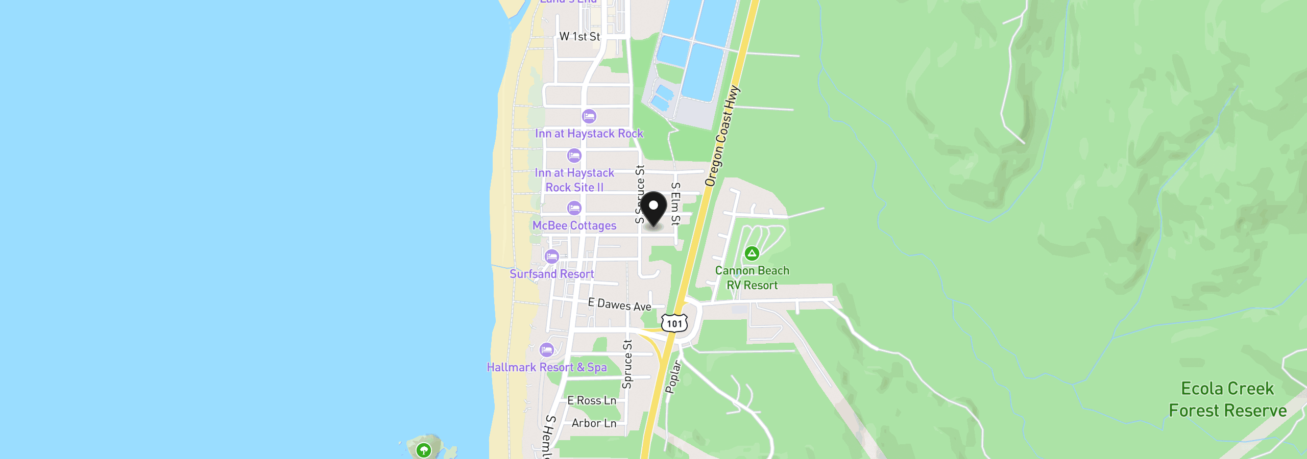 Map showing the location of 232 E Harrison St, Cannon Beach, OR 97110