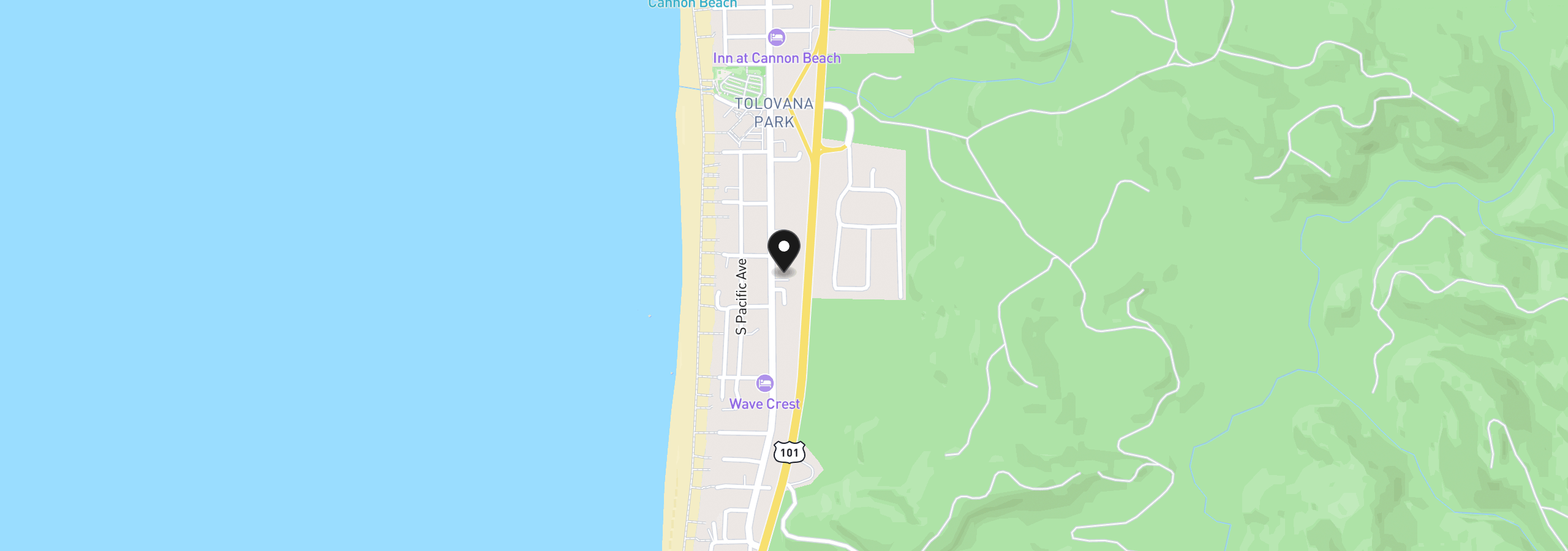 Map showing the location of 3621 S Hemlock St 3, Cannon Beach, OR 97110