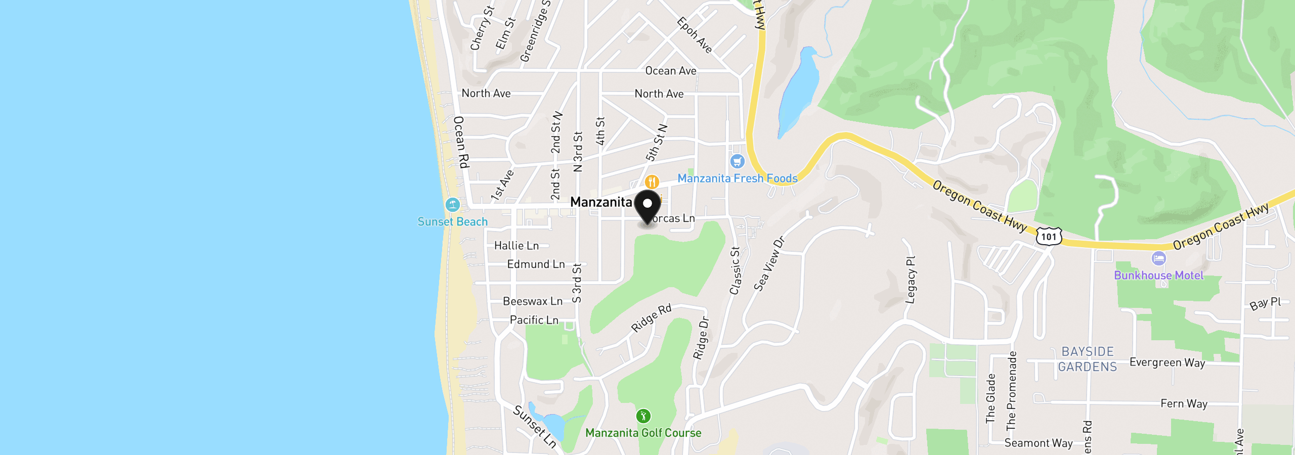 Map showing the location of Dorcas 9200, Manzanita, OR 97130
