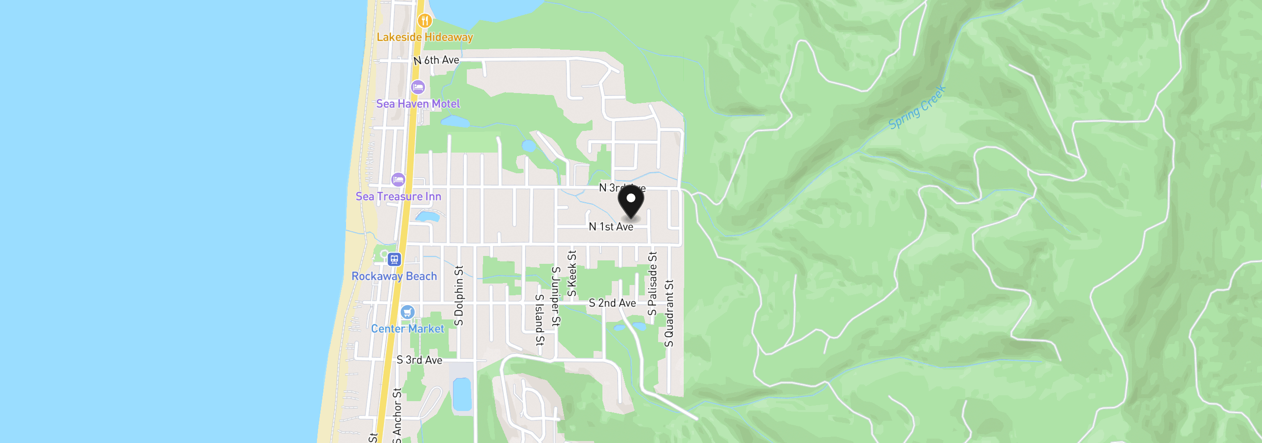 Map showing the location of 1435 N 1st Ave, Rockaway Beach, OR 97136