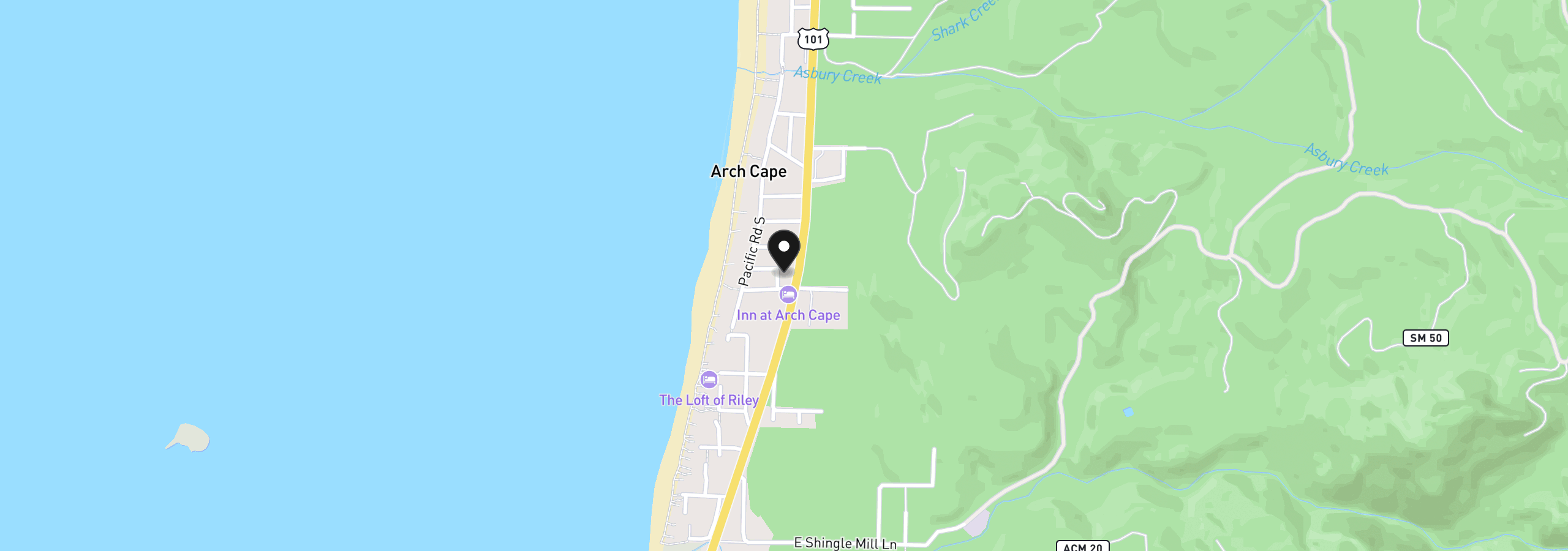 Map showing the location of 30949 W Ocean Ln, Arch Cape, OR 97102