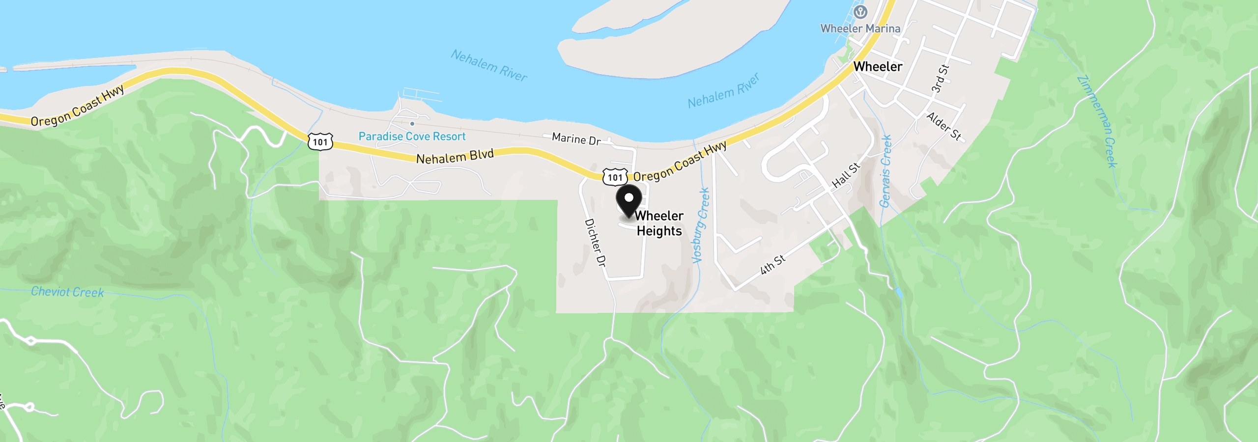 Map showing the location of 151 S 2nd St, Wheeler, OR 97147