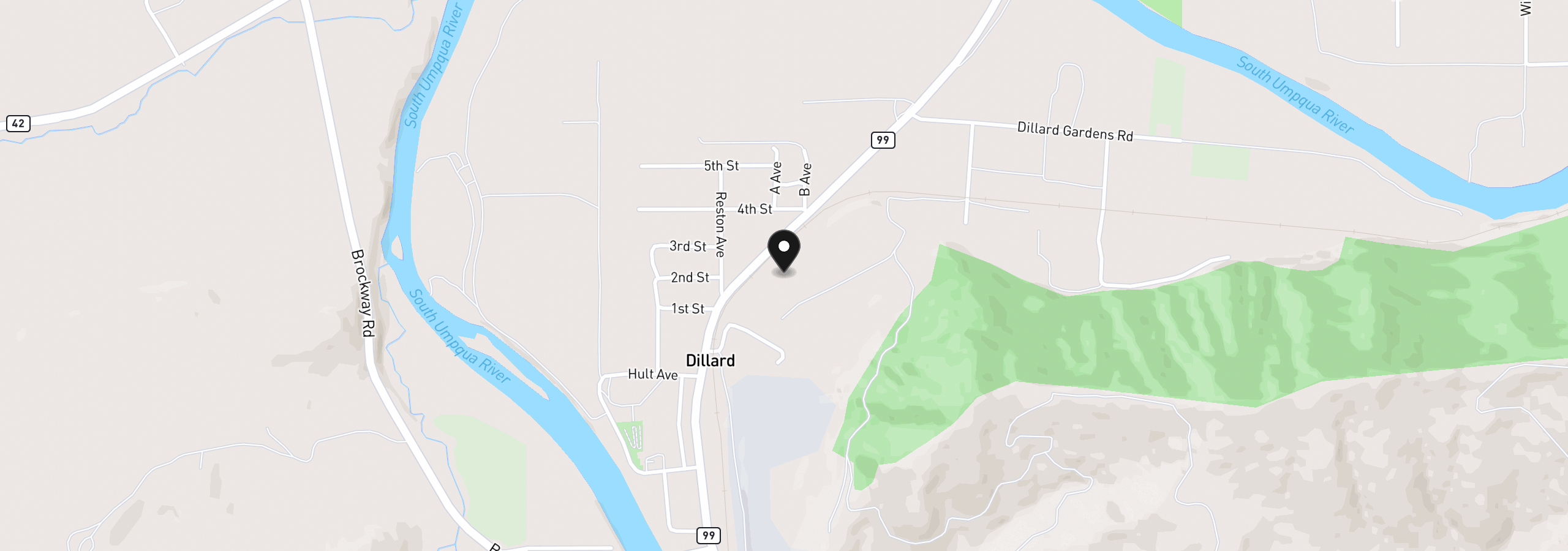 Map showing the location of 9114 Old Highway 99 S, Winston, OR 97496