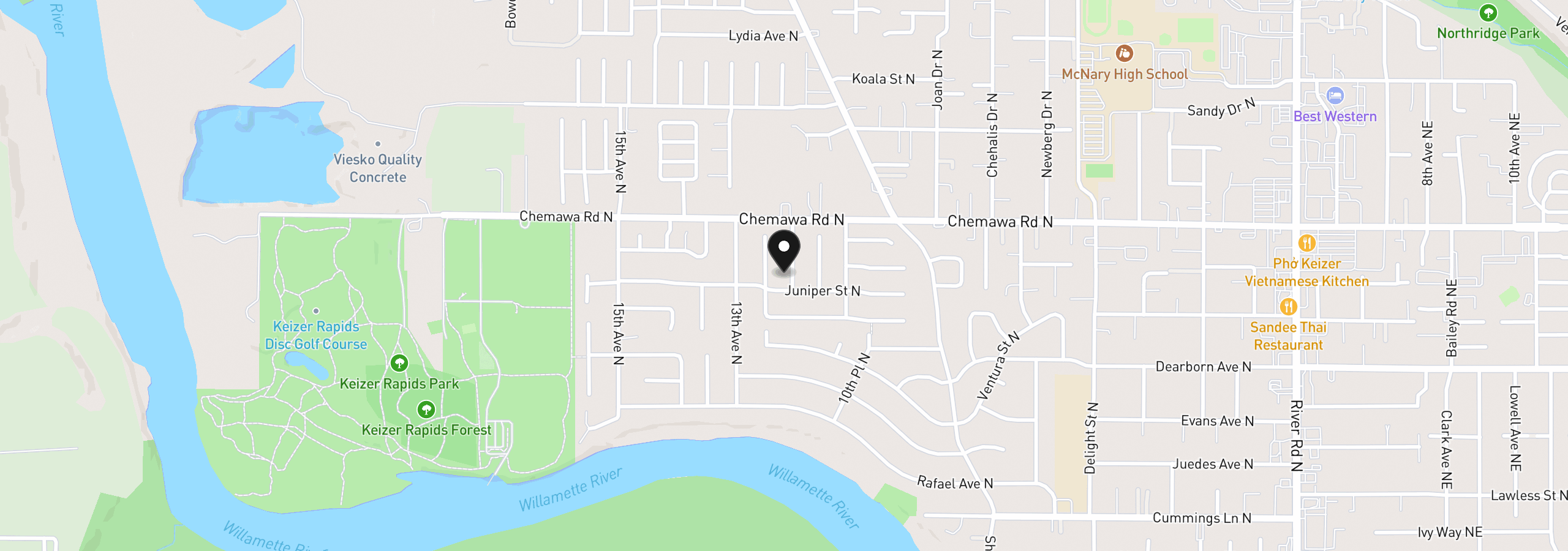 Map showing the location of 4927 Trade Wind Ave, Keizer, OR 97303