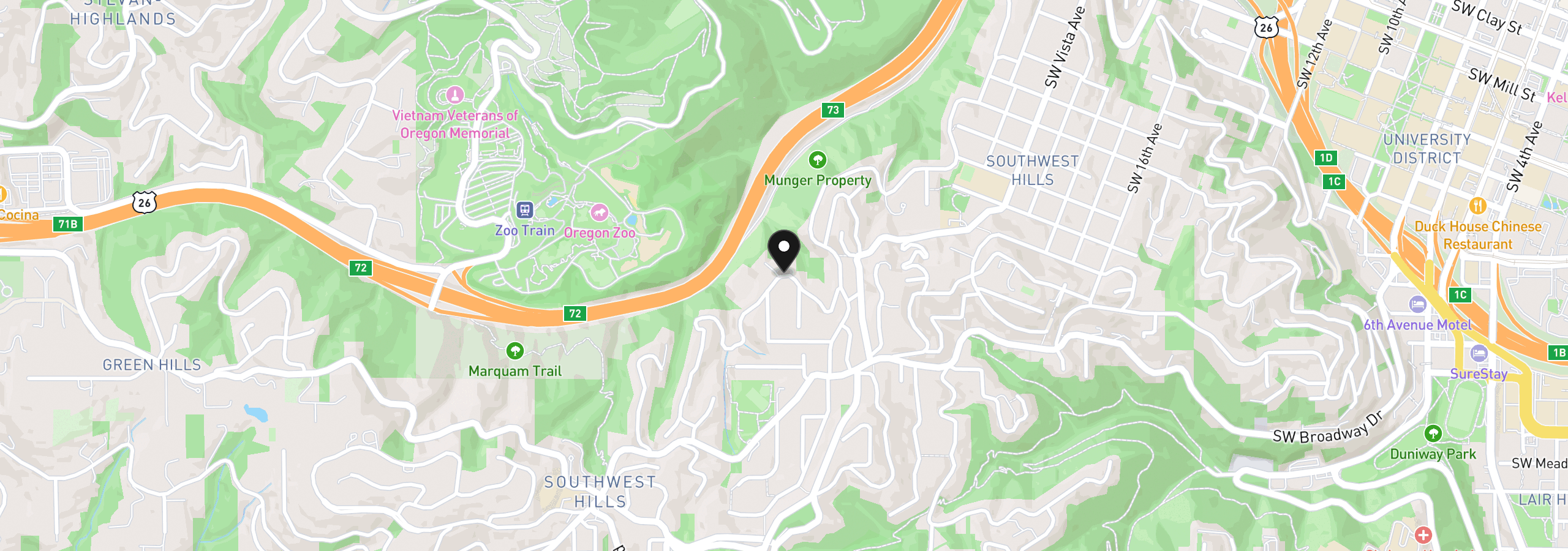Map showing the location of 0 SW Upper Dr, Portland, OR 97201