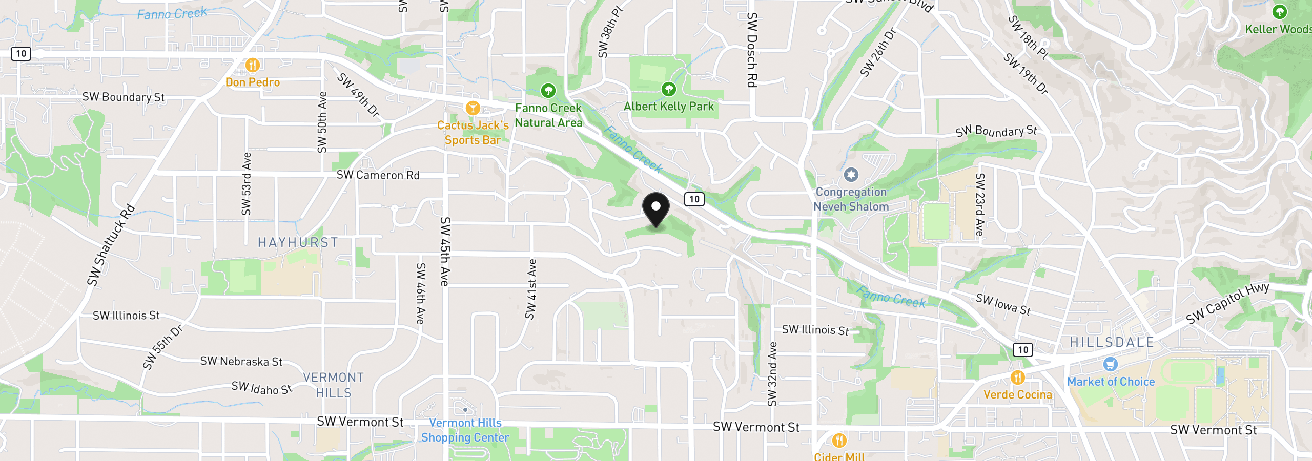 Map showing the location of SW Cullen Blvd, Portland, OR 97221
