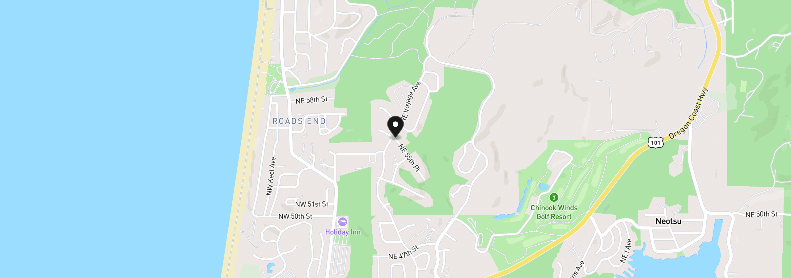 Map showing the location of 6400 NE 55th Pl, Lincoln City, OR 97367