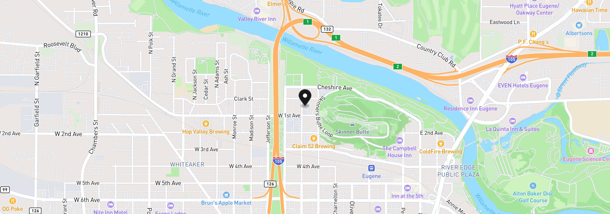 Map showing the location of 53 Lawrence St, Eugene, OR 97401