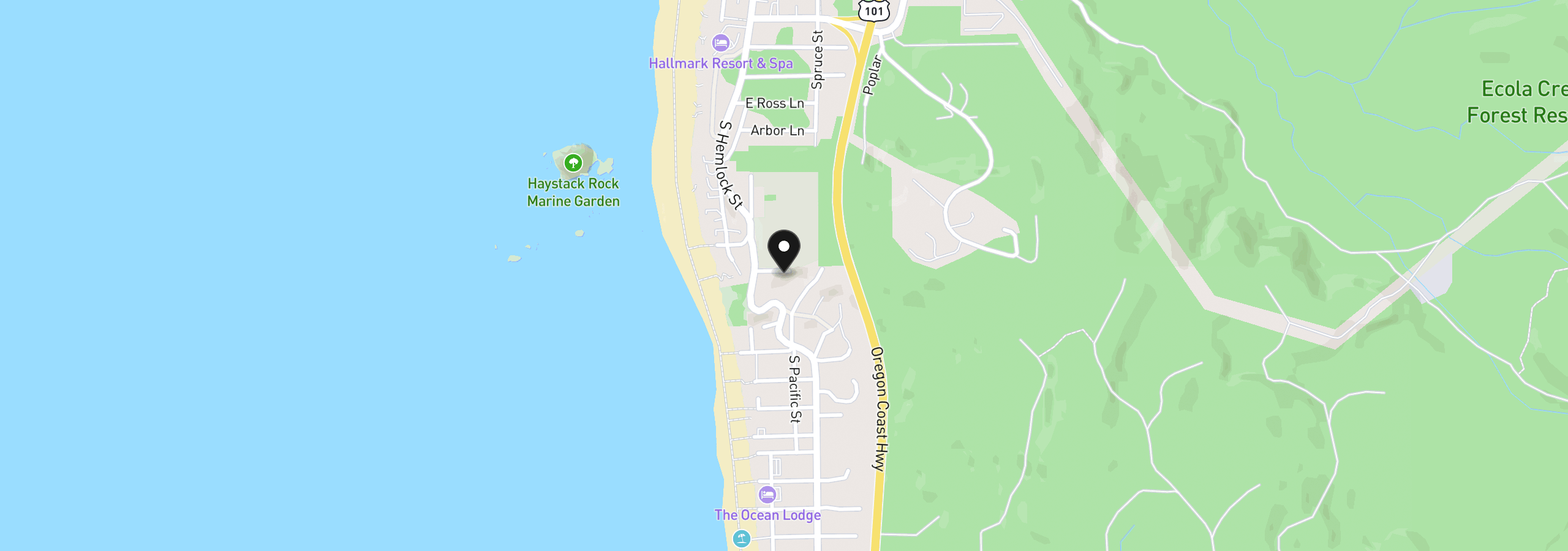 Map showing the location of 163 E Chena St, Cannon Beach, OR 97110
