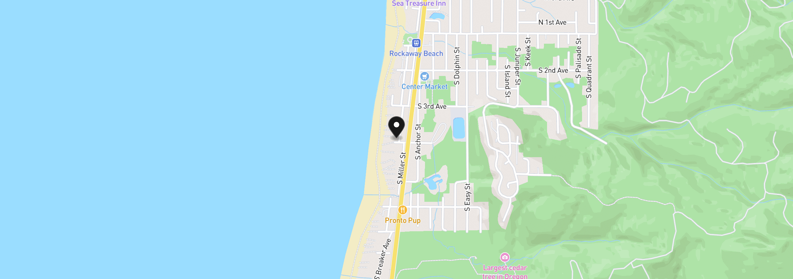 Map showing the location of 391 S Pacific, Rockaway Beach, OR 97136