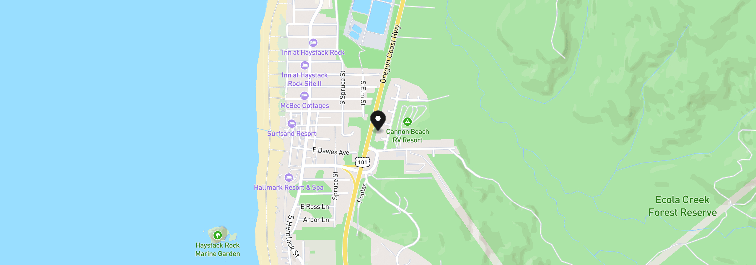 Map showing the location of 413 Kimberly Ct, Cannon Beach, OR 97110