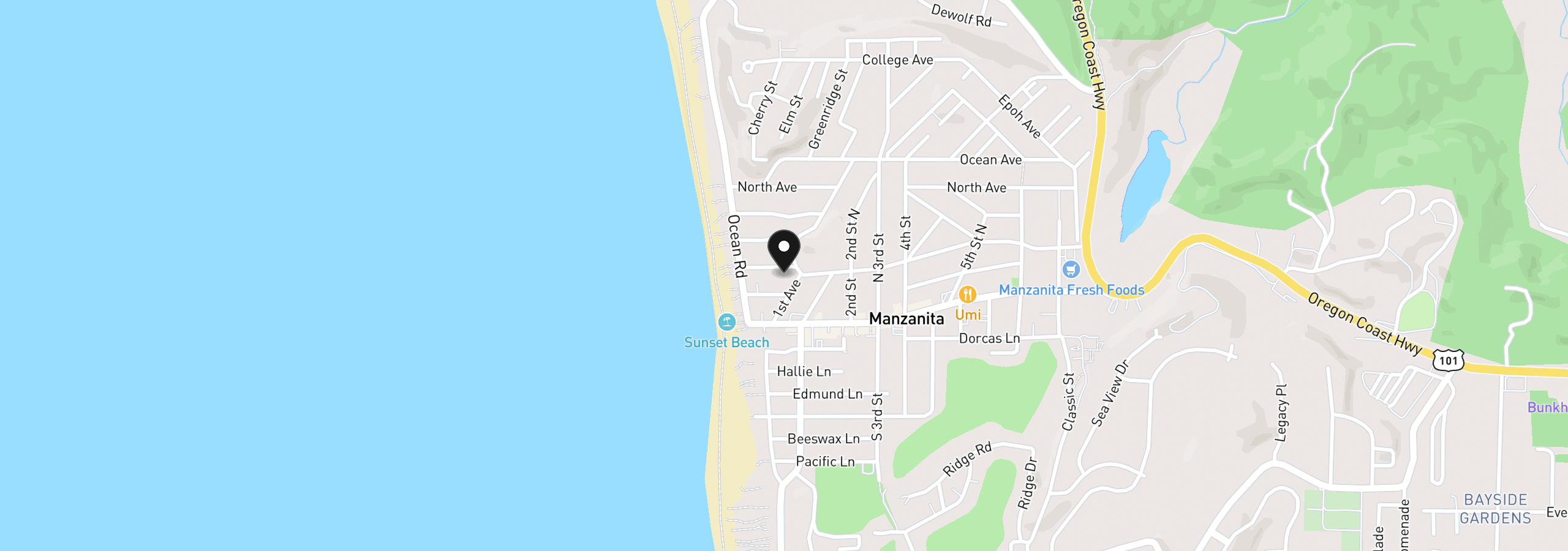 Map showing the location of 80 Manzanita Ave, Manzanita, OR 97130