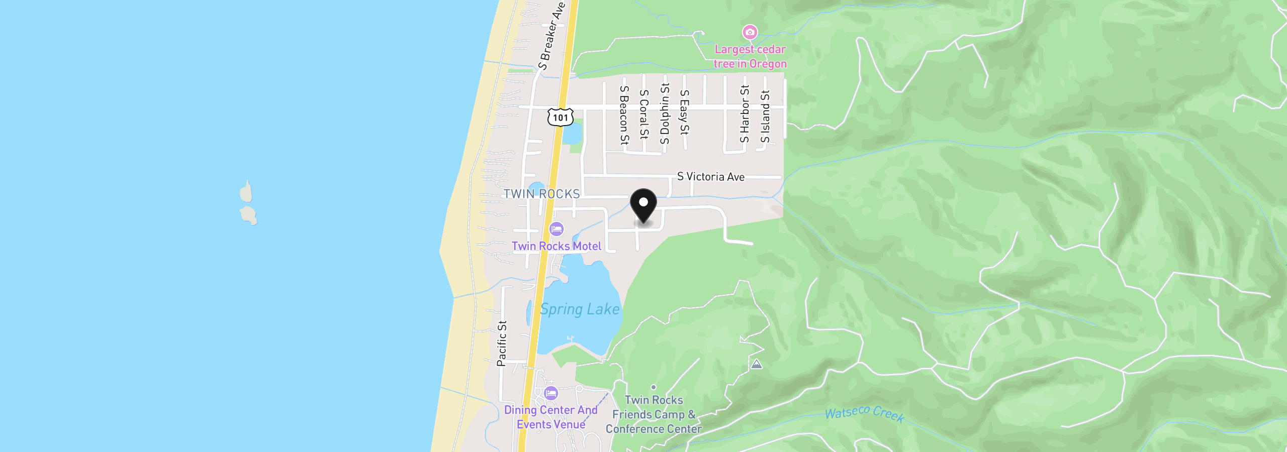 Map showing the location of 19225 Fir Ave, Rockaway Beach, OR 97136