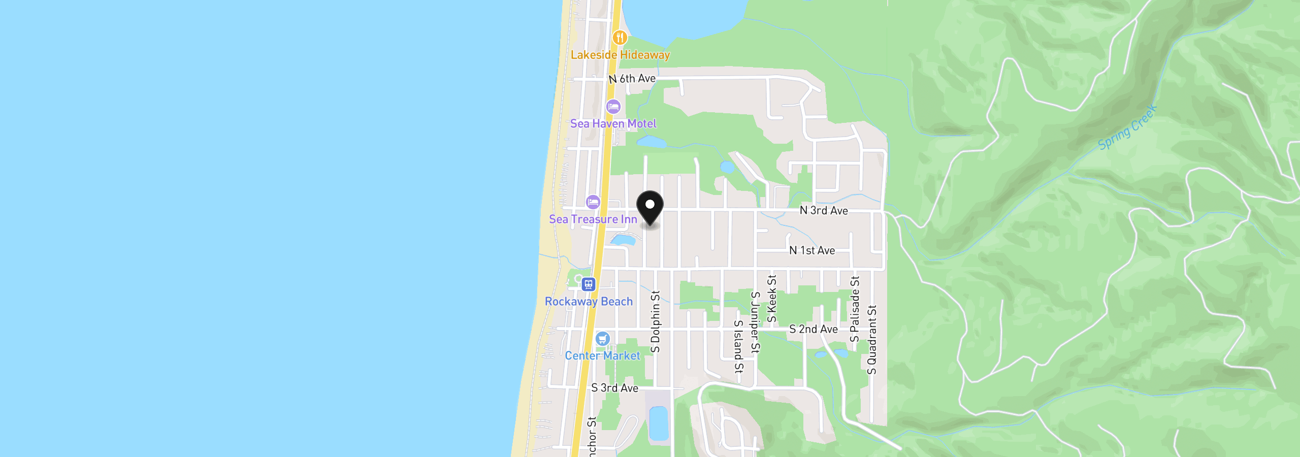 Map showing the location of 270 N Coral St, Rockaway Beach, OR 97136