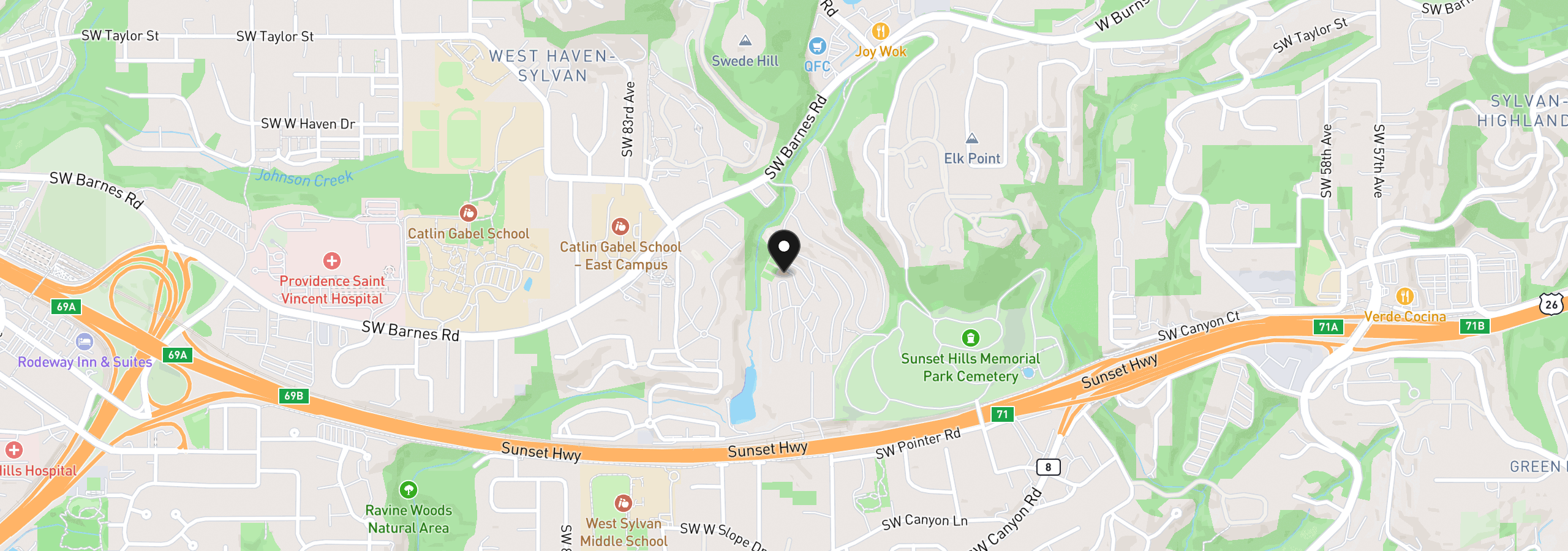 Map showing the location of 7542 SW Barnes Rd C, Portland, OR 97225