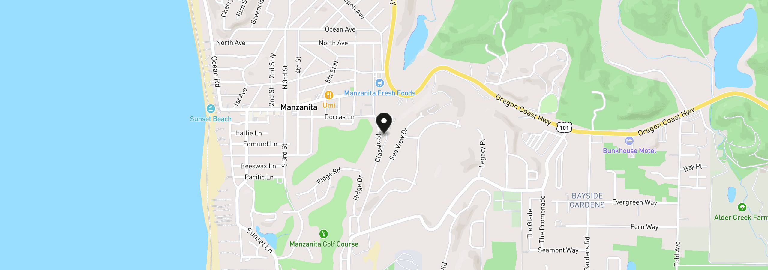 Map showing the location of 369 Jackson Way, Manzanita, OR 97130